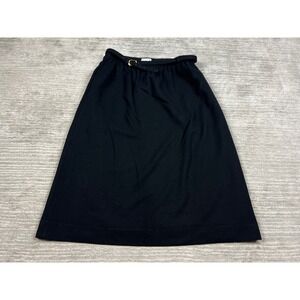 Barclay Square Skirt Womens 18 Black Wool A-Line Midi Belted Vintage Made in USA